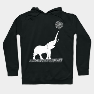 White Elephant Holding Dandelion Hoodie